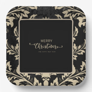 Assiettes En Carton Élégant beige damassé Noël personnalisé Plaques en