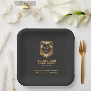Assiettes En Carton Élégant Black Gold Lion Luxe Business Logo