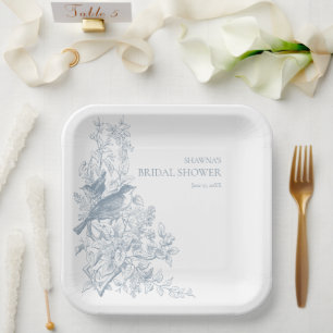 Assiettes En Carton Élégant bleu chinoiserie nature fête de mariage de