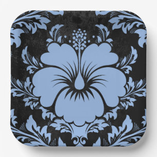 Assiettes En Carton Élégant bleu damassé Noël personnalisé Plaques en