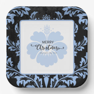 Assiettes En Carton Élégant bleu damassé Noël personnalisé Plaques en