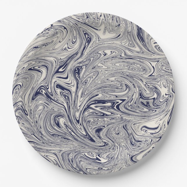 Assiettes En Carton Elégant bleu et Marbre blanc spiral (Devant)