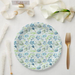 Assiettes En Carton Elégant Blue Green Watercolor Floral Event