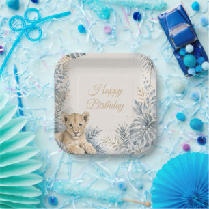 Assiettes En Carton Elegant Blue Safari Lion Paper Plates