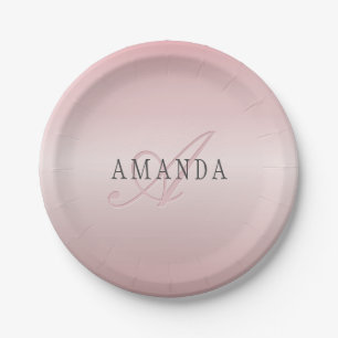 Assiettes En Carton Elégant Blush Faux Rose Gold Nom et monogramme