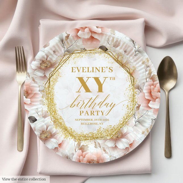 Assiettes En Carton Élégant Blush Floral Anniversaire Plaques papier (Elegant Blush Floral Birthday Party Paper Plates

)