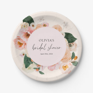 Assiettes En Carton Élégant Bohème Rose Fleurie Baby Shower Nuptial