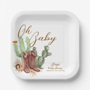 Assiettes En Carton Elégant Boho Cactus Cowboy Chaussures Baby shower