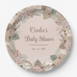 Assiettes En Carton Élégant Boho Floral Genre Baby shower neutre