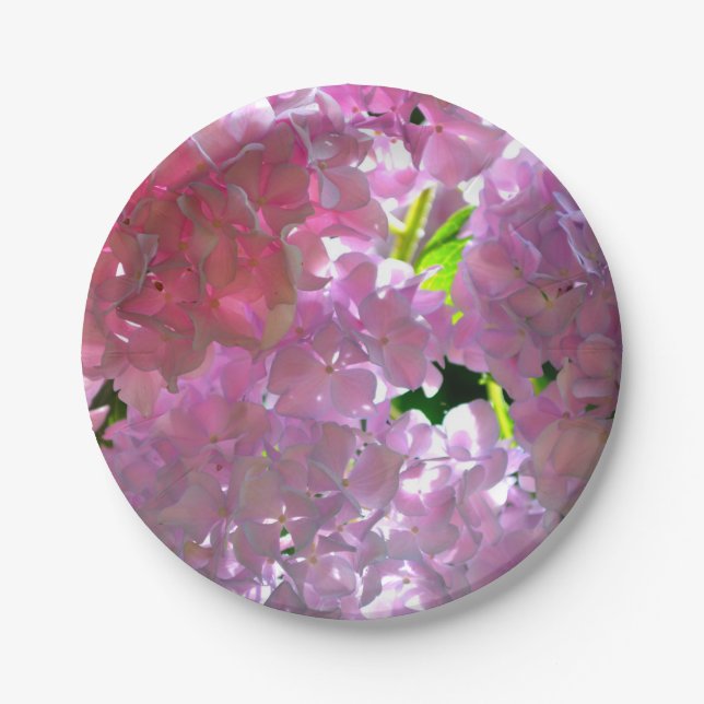 Assiettes En Carton Élégant boho rose florales fleurs hydrangées (Devant)