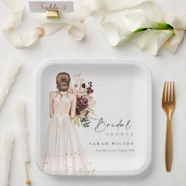 Assiettes En Carton Elegant Boho White Mariage Gown Fête des mariées (Mariage)