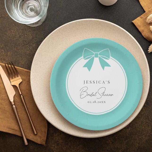 Assiettes En Carton Elegant Bride & Co. Nœud Papillon Bleu Turquoise B (Créateur téléchargé)