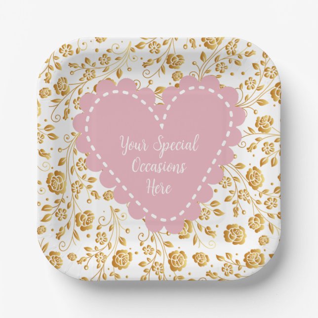 Assiettes En Carton Elégant cadre de coeur floral : pour chaque occasi (Recto)