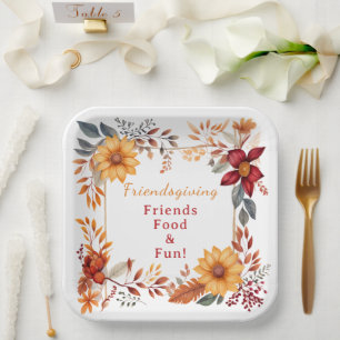 Assiettes En Carton Elégant cadre floral automne Friendsgiving Dîner
