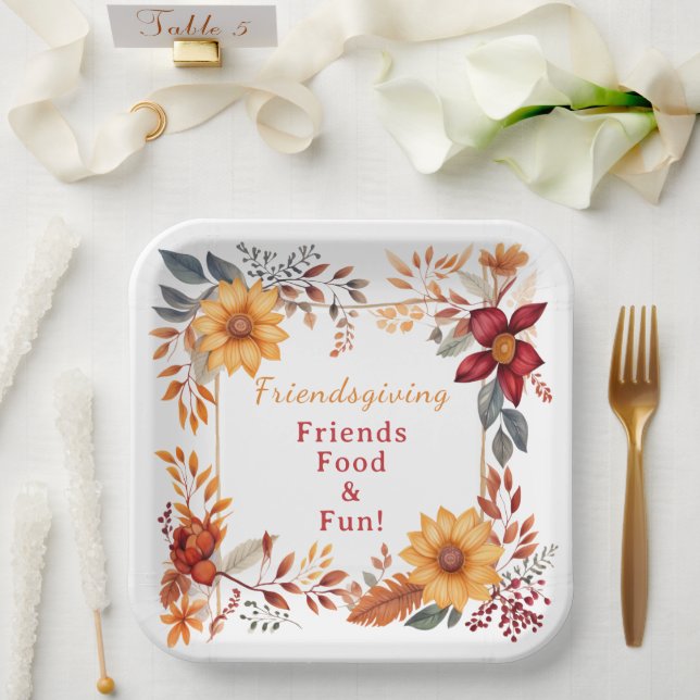 Assiettes En Carton Elégant cadre floral automne Friendsgiving Dîner (Mariage)