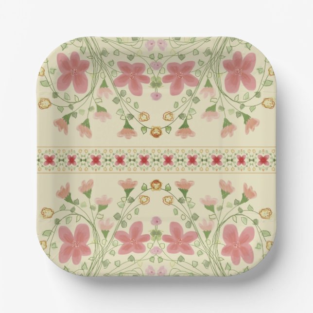 Assiettes En Carton Élégant Carré floral (Recto)