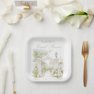Assiettes En Carton Elégant Château Français Pastel Jardin Marial
