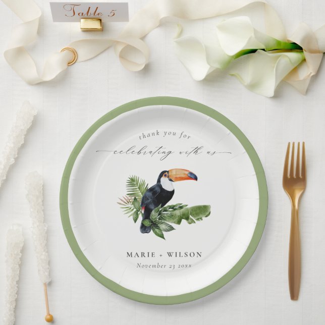 Assiettes En Carton Élégant Chic Tropical Rainforest Mariage Toucan (Mariage)