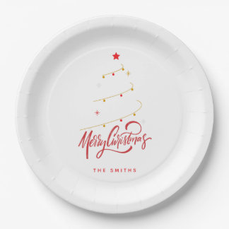 Assiettes En Carton Elegant Christmas Tree Typography Script 