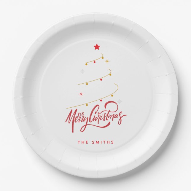 Assiettes En Carton Elegant Christmas Tree Typography Script  (Devant)