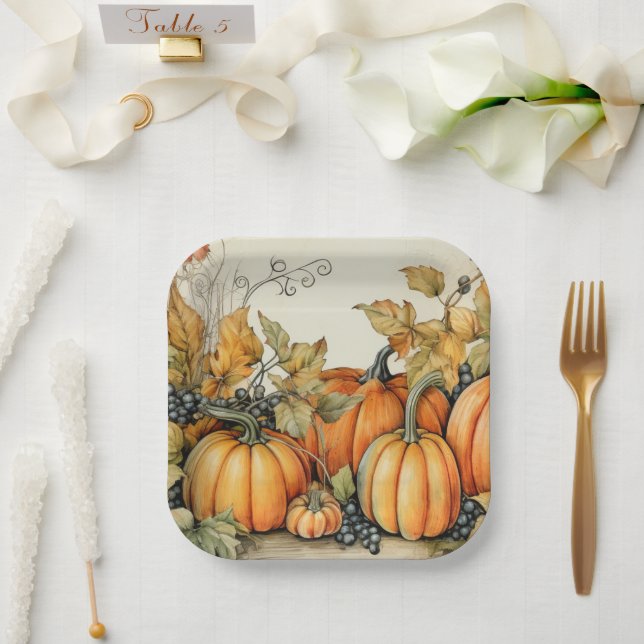Assiettes En Carton Élégant Citrouille d'automne (Mariage)