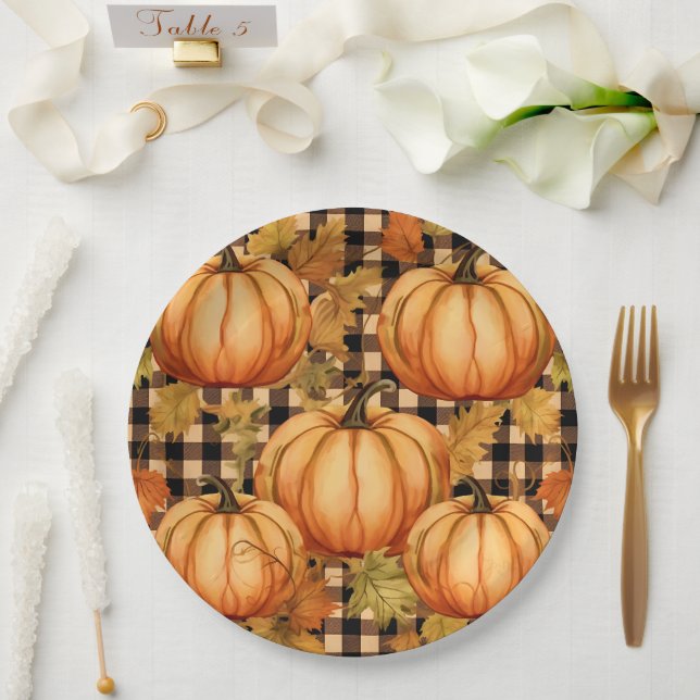 Assiettes En Carton Élégant Citrouille de Thanksgiving (Mariage)
