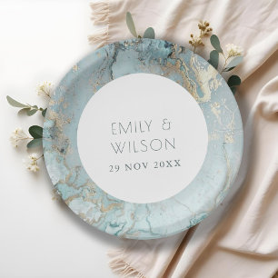 ASSIETTES EN CARTON ÉLÉGANT CLASSE AQUA BLEU FONCÉ AGATE MARIAGE