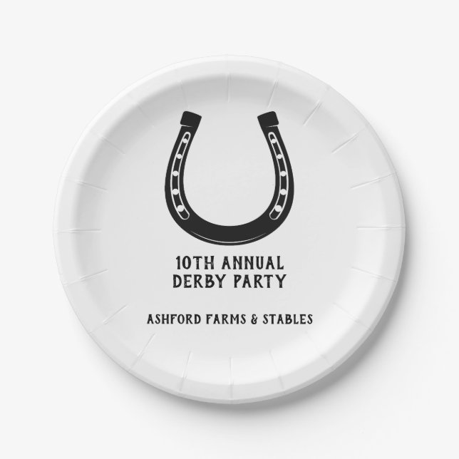 Assiettes En Carton Élégant Classic Black White Horse Race Derby Party (Devant)