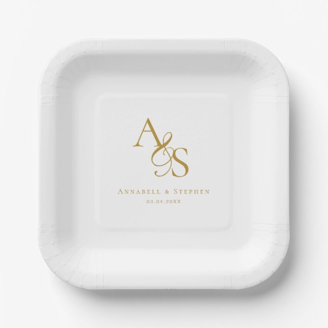 Assiettes En Carton Élégant, Classique, Monogramme, Mariage (Recto)