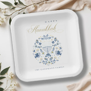 Assiettes En Carton Elégant Classy Navy Blue Happy Hanoukka Floral