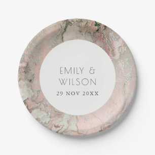 ASSIETTES EN CARTON ELEGANT CLASSY PINK DUSKY ROSE GOLD AGATE WEDDING 