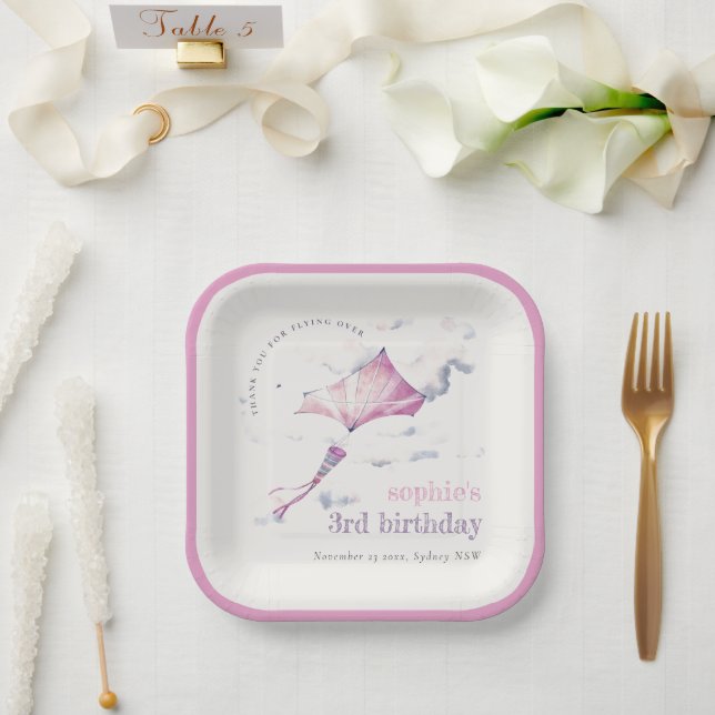 Assiettes En Carton Elégant Cute Rose Flying Kite Sky Nuds Anniversair (Mariage)