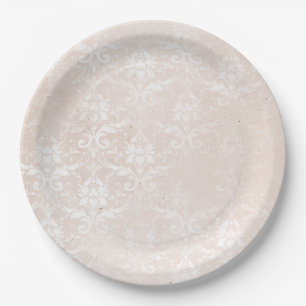 Assiettes En Carton Élégant damas ivoire pour toutes les occasions