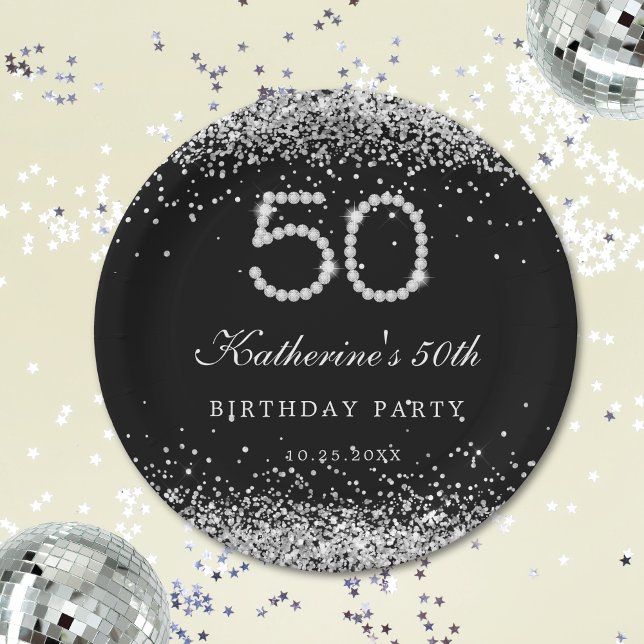 Assiettes En Carton Élégant Diamants 50e Anniversaire Plaque de papier (Créateur téléchargé)