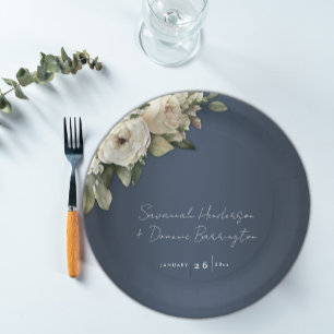 Assiettes En Carton Elégant Dusty Blue Boho Rose Mariage