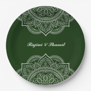 Assiettes En Carton Élégant Emerald Green Mandala Mariage indien hindo