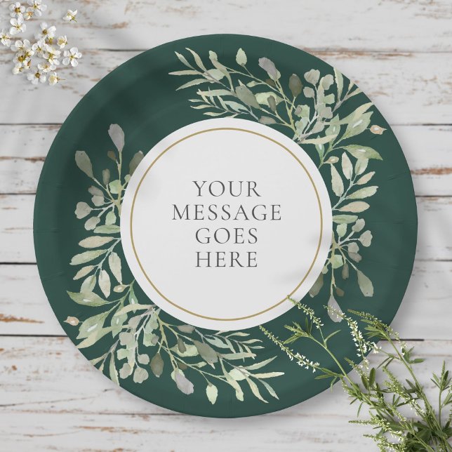 Assiettes En Carton Elégant Emeraude Vert Émeraude Personnalisé (Personalized Elegant Emerald Gold Greenery Paper Plates)