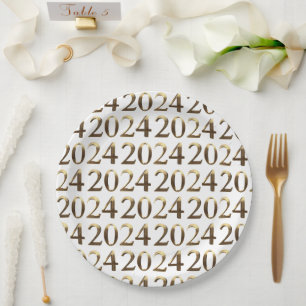 Assiettes En Carton Elégant Faux Golden Numbers Bonne année 2024