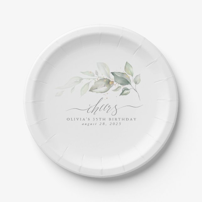 Assiettes En Carton Elégant Feuilles d'aquarelle (Devant)
