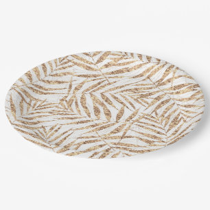 Assiettes En Carton Élégant Feuilles de palme d'or tropicale