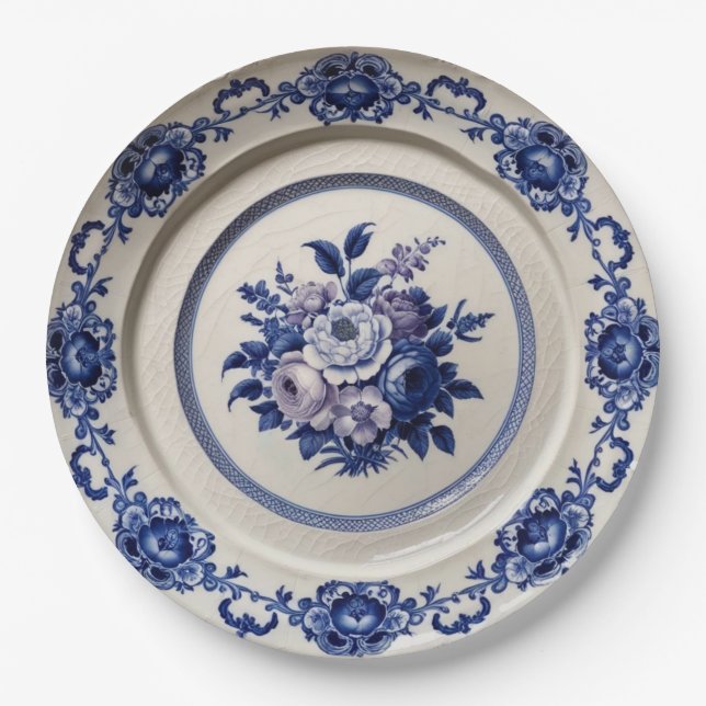 Assiettes En Carton Élégant fleur sauvage bleu Mariage en céramique fl (Devant)