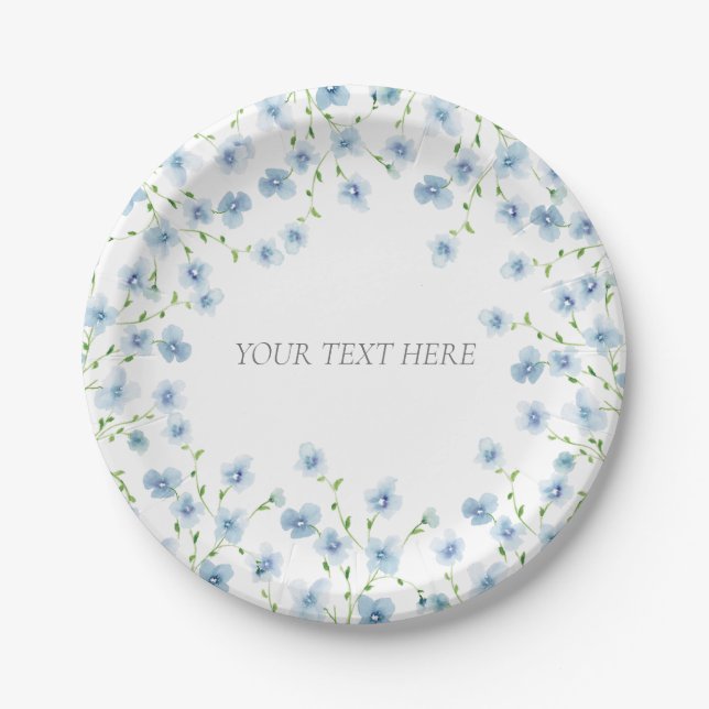 Assiettes En Carton Elégant Fleur sauvage d'aquarelle bleu (Devant)