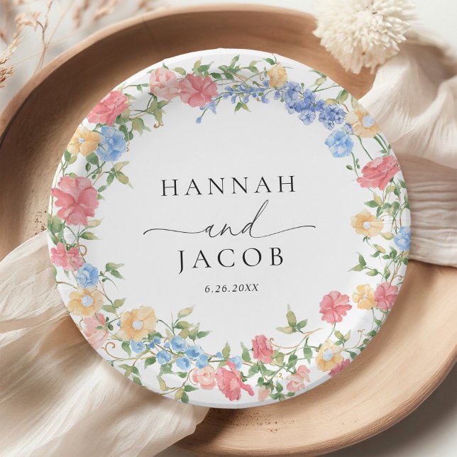 Assiettes En Carton Élégant Fleur sauvage Mariage personnalisé (Créateur téléchargé)
