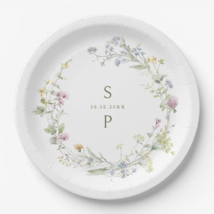 Assiettes En Carton Élégant Fleur sauvage Pastel Soft Mariage botaniqu