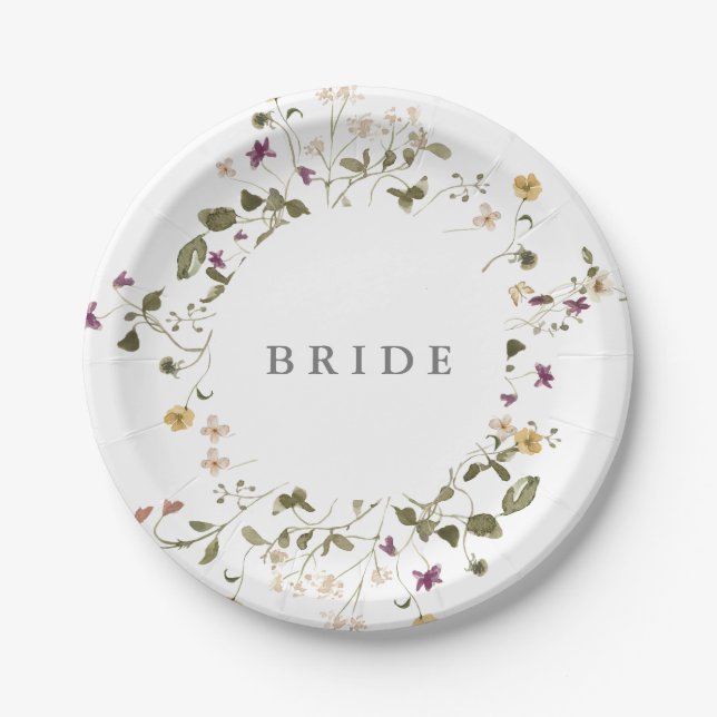 Assiettes En Carton Élégant Fleur sauvage séché Pampas Mariage Floral (Devant)