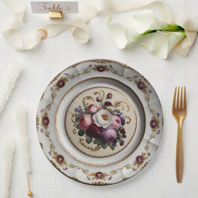 Assiettes En Carton Élégant fleur sauvage violet Floral Mariage en cér (Mariage)