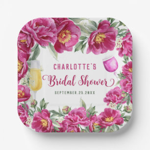 Assiettes En Carton Élégant Fleurs Aquarelle Rose Chaud Enterrement de