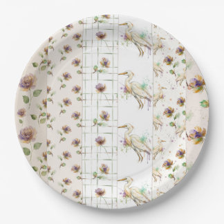 Assiettes En Carton Elegant Floral and Bird Seamles