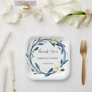 Assiettes En Carton Élégant floral botanique de lys bleu marine victor