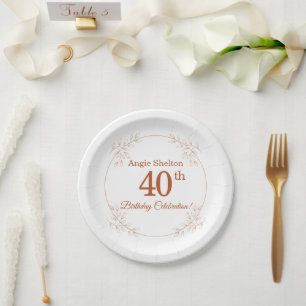 Assiettes En Carton Élégant floral botanique pour 40e anniversaire